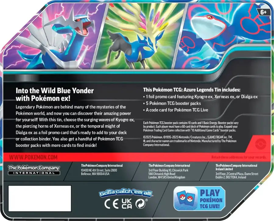 Pokémon TCG Azure Legends Tin -  (Random Tin)